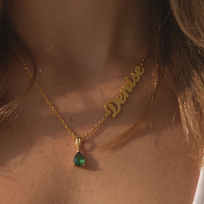 Personalized Sideways Name Necklace with Teardrop Birthstone video