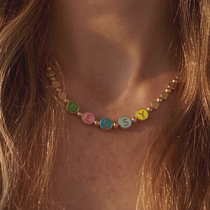 Personalized Name Bead Necklace, Enamel Letter Beaded Necklace video