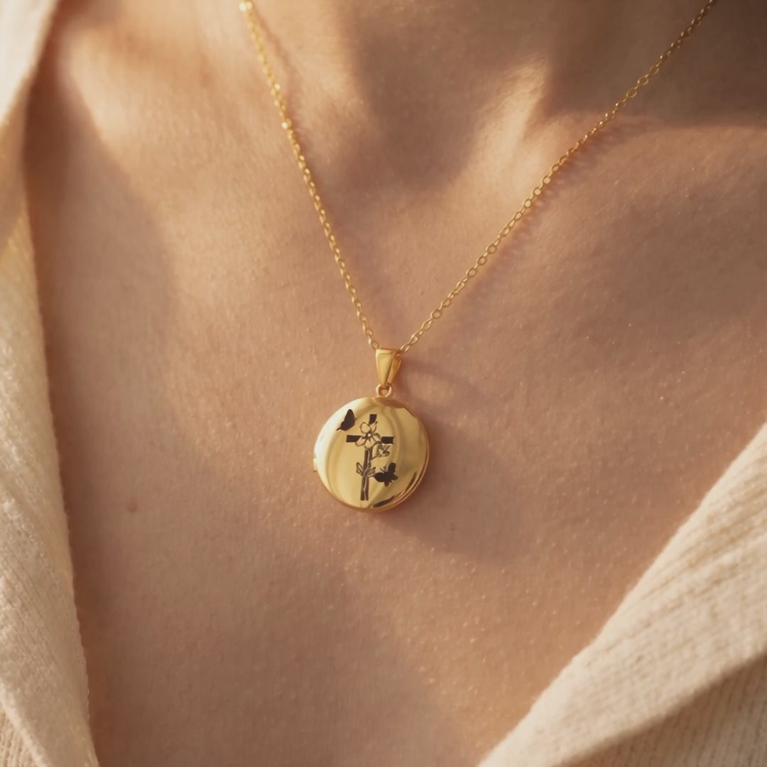 Personalized Birth Flower Cross Locket Necklace with Photo video
