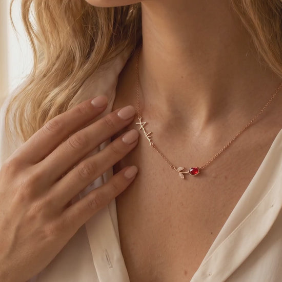 Personalized 3D Tulip Birthstone Necklace with Sideway Name