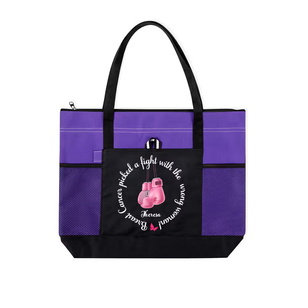 Personalized Custom Name Breast Cancer Fighter Tote Bag