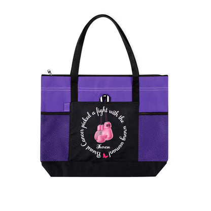 Personalized Custom Name Breast Cancer Fighter Tote Bag