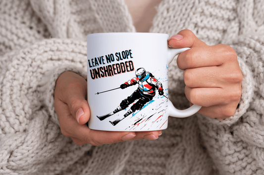 Left No Slope Unshredded, Ski Expert Themed Quote 11oz Ceramic Mug
