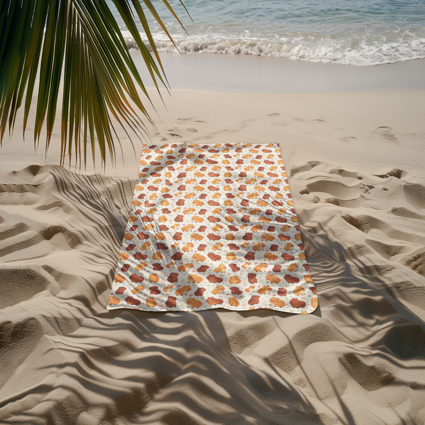 Capybara Kawaii Chibi Style Print Beach Towel