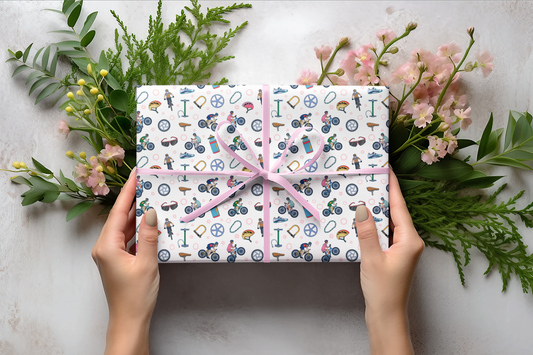 Mountain Biking Print Gift Wrapping Paper Roll