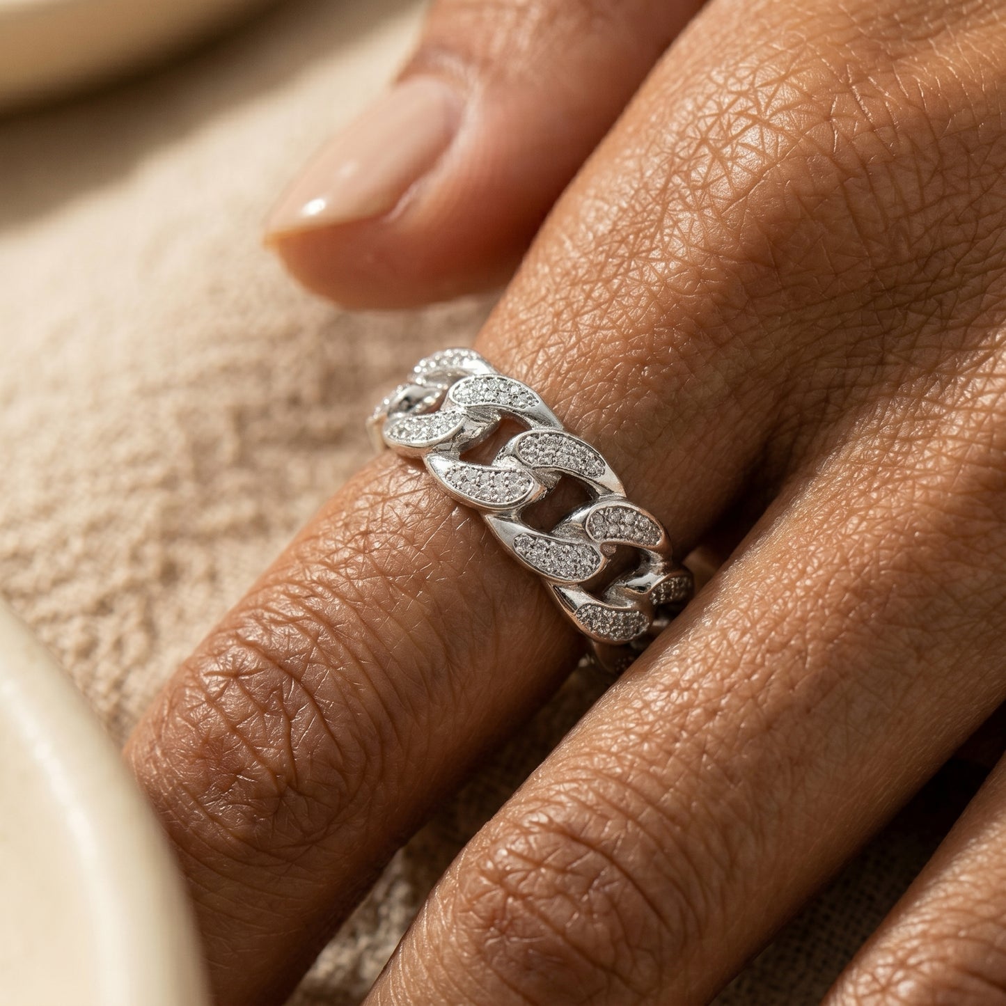 Sparkly Cuban Link Chain Ring